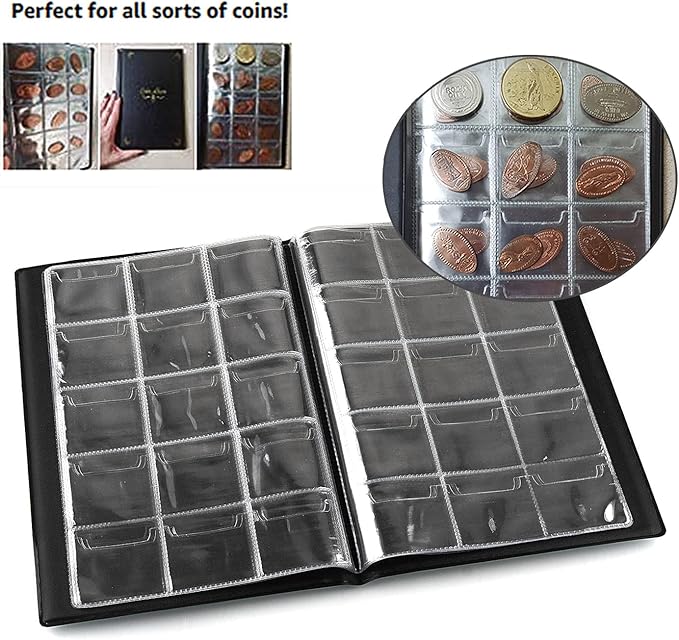 150 Pockets Coin Album, Penny Collecting Book, Souvenir Coins Collection Holder, Ideal for Pressed Pennies Passport, Hobby Coin Collector, Money Specie Display Storage Case (English, Black)