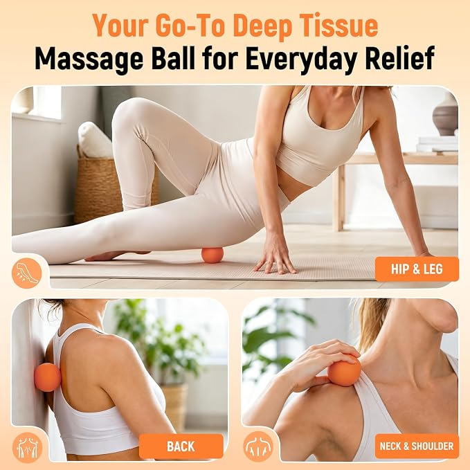 Massage Ball Lacrosse Ball for Myofascial Release, Massage Deep Tissue for Back, Neck, Foot Trigger Point Therapy, Full Body Muscle Knots, Relieving Muscle Pain (Orange)