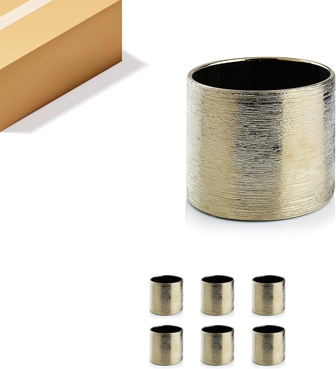 WGVI Gold Etched Ceramic Cylinder Vase Width 5.5" Height 5", Flower Arrangements, Candle Holder, Terrarium Planter Pot, Storage Container Organizer, Pen Brush Holder, Scratched Texture Design, 6 Pc