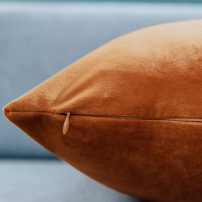 Rust 12x20 Throw Lumbar Pillow Covers Decorative Cushion Covers Set of 2 | Soft Velvet Pillow Cases with Invisible Zipper for Modern Couch Sofa Bed Living Room Bedroom Home Decor