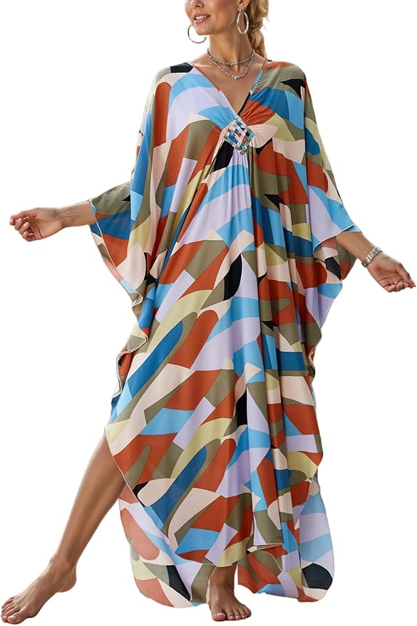 Mumu Dresses for Women Plus Size, Bohemian Kaftan Beach Cover Up Long Maxi Nightgown Soft Loungewear