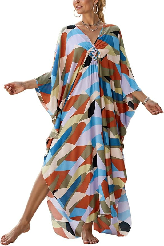Mumu Dresses for Women Plus Size, Bohemian Kaftan Beach Cover Up Long Maxi Nightgown Soft Loungewear
