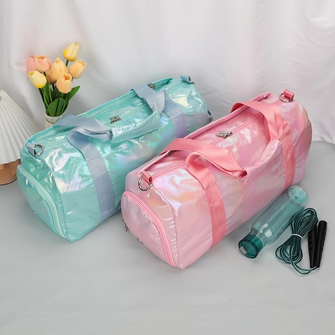 Gym Bag Sports Duffle Bag with Wet Pocket Weekender Overnight Bag with Waterproof Shoe Compartment for Girls Kids Women Travel Dance Yoga Workout Bag (Green)