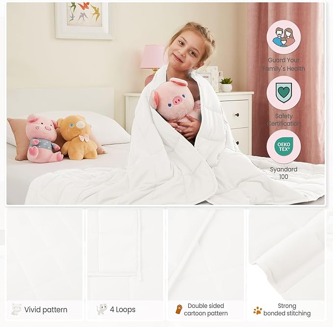 Weighted Blanket - 7 lbs White Heavy Blanket - Small Size Breathable Lap Blanket(41"x60", 7 lbs)