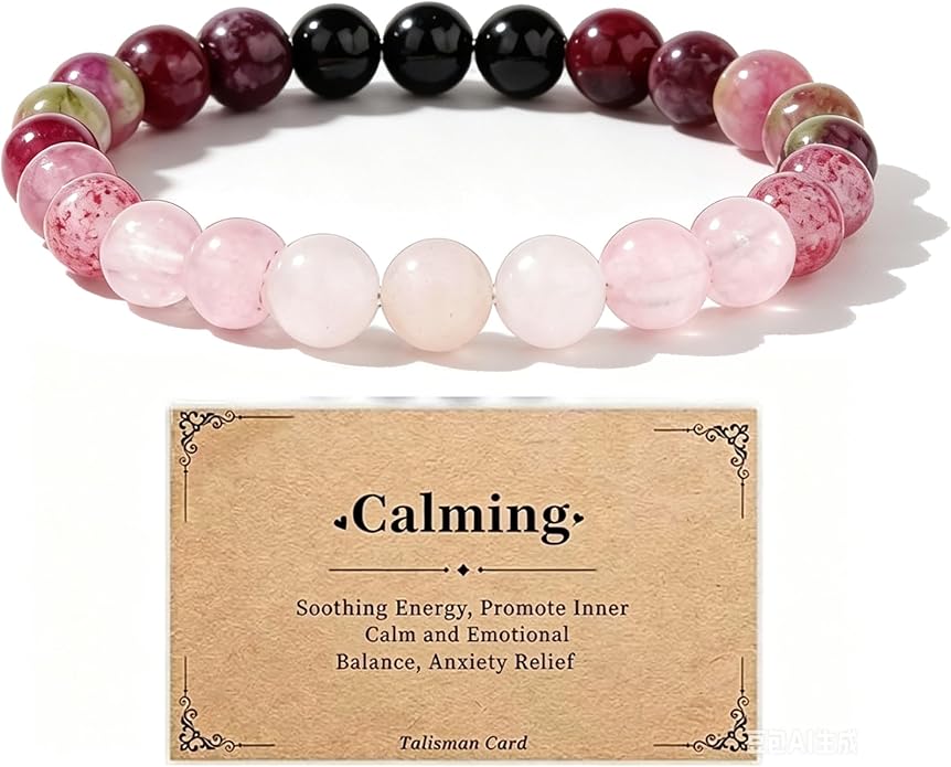Menopause Bracelet for Women, Natural Crystal Elastic Bracelets Hot Flashes & Anxiety Relief Calming Balance Menopause's Support Jewelry Gift With Card