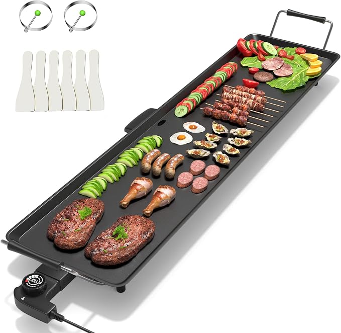 COSTWAY 35" Electric Griddle Teppanyaki Grill | Nonstick Extra Large Cooking Plate for Pancake Barbecue, with Adjustable Temperature & Drip Tray, 2000W
