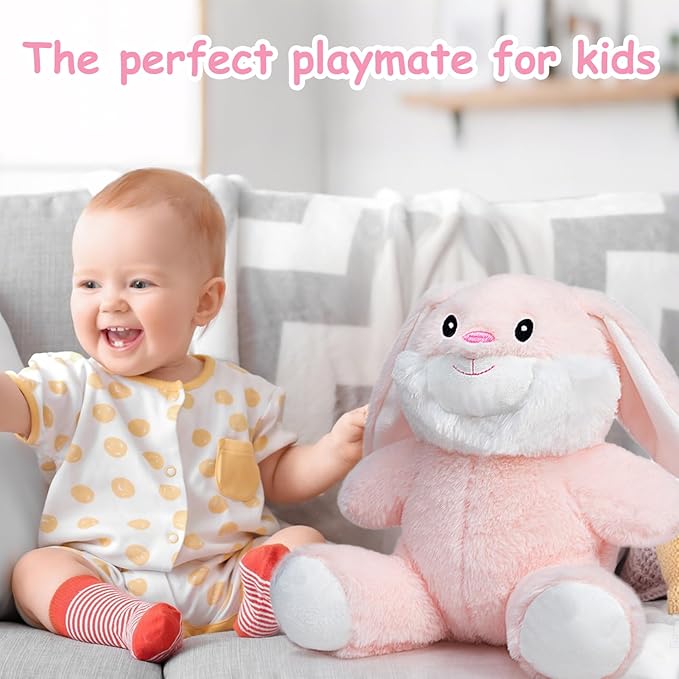 HollyHOME Bunny Stuffed Animal, Easter Bunny Plush Toys, Soft and Cuddly Stuffed Rabbit Easter Gift for Kids Baby Girls 10inch Pink