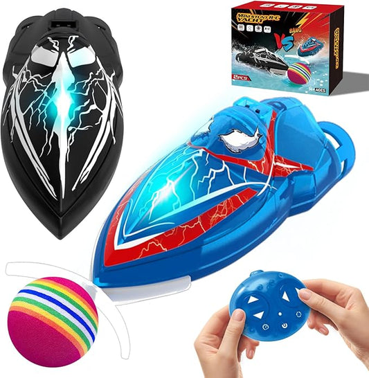 2-Pack Mini RC Boats with Floating Ball – 2.4GHz Remote Control Boats for Pools & Lakes, 2 Speeds, Auto Flip, Waterproof, Low Battery Alert, for Kids & Adults