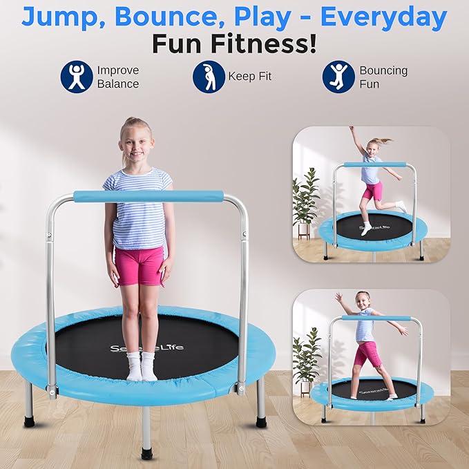 SereneLife 36″ Foldable Mini Trampoline for Kids - Compact Fitness Rebounder with Foam Handle - Safe, Stable Exercise Trampoline with 330lbs Max Load for Indoor/Outdoor Active Play & Exercise