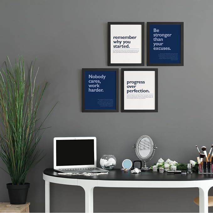 DSHFG Navy Blue Motivational Inspirational Office Wall Art Decor Prints | Motivational Wall Decor Trendy Retro Posters for Office Home Decor, Inspirational Posters Prints 4Pcs 8x10 Unframed