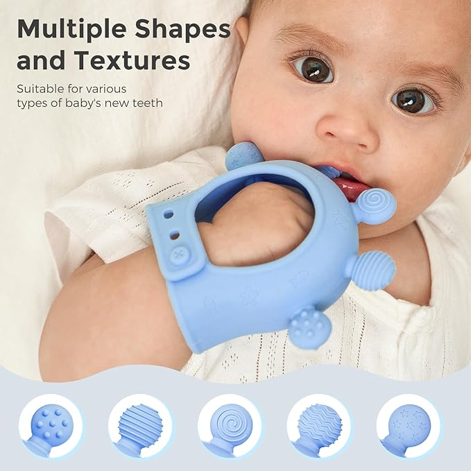Momcozy Baby Teether Toys | Silicone Teether for 0-12 Months | Baby Teething Relief | Blue