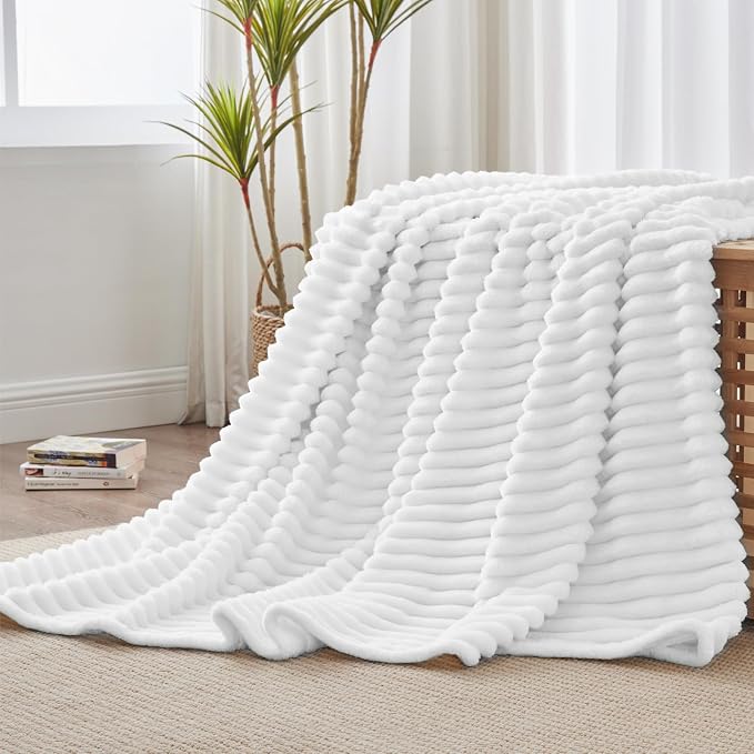 BEDELITE Ribbed Twin Blanket for Couch & Bed, Bright White, 60"x80" | Ultra-Soft Plush Fleece, Cozy, Warm Yet Lightweight, Ribbed Texture, Home Decor, Machine Washable, Giftable, All-Season Use