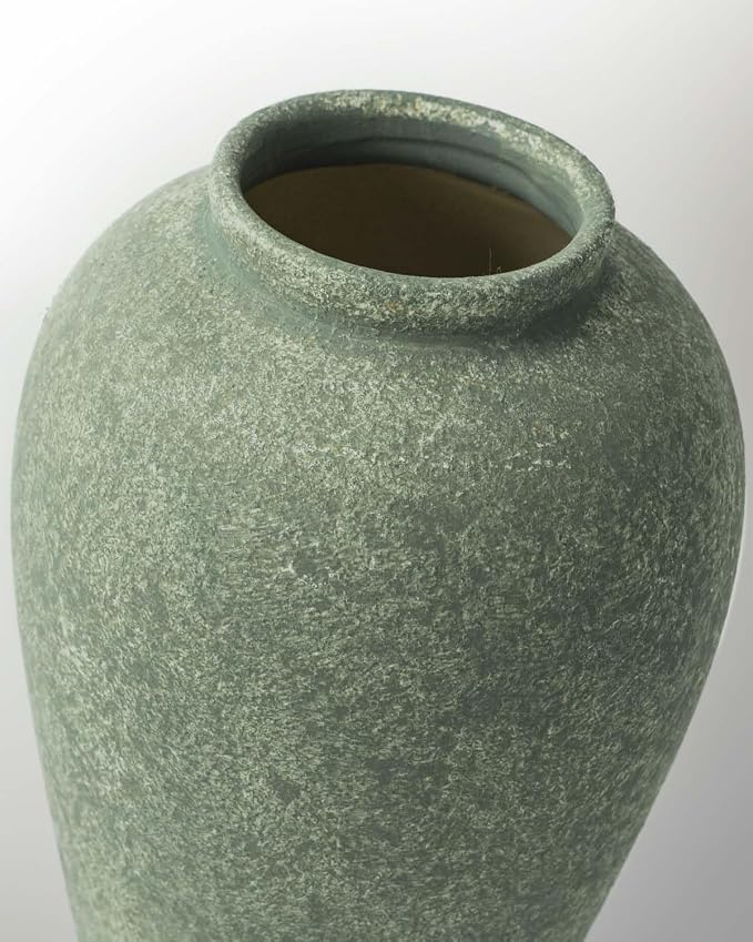 Green Ceramic Vase 11 Inch, Large Tall Decorative Vase for Centerpieces, Farmhouse Rustic Flower Vase for Home Decor, Living Room, Console, Wedding