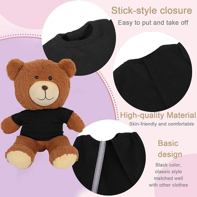 8 - Pack Black Blank T - Shirts for 17 - 18 Inch Bears | Thick DIY Stuffed Animal Canvas Clothes (Black)