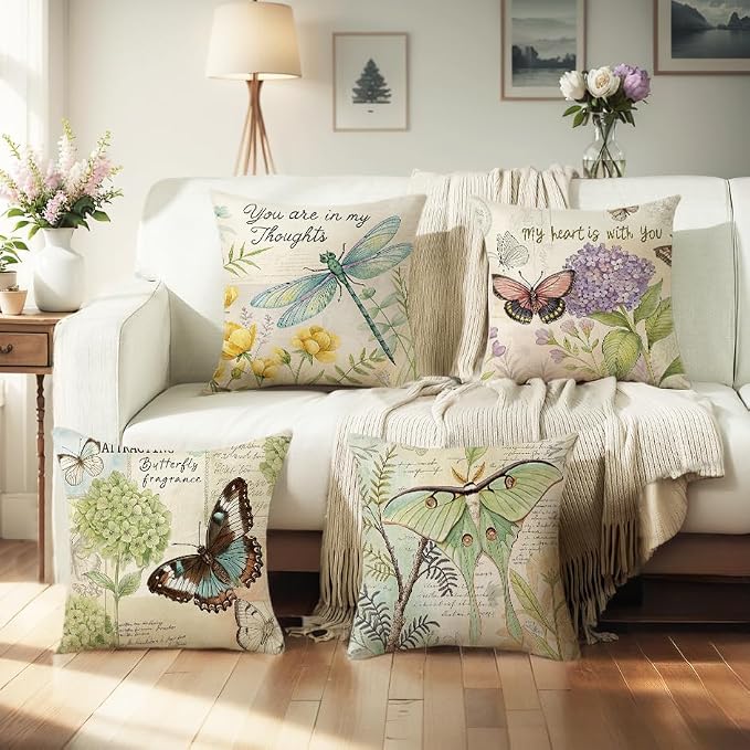 wyooxoo Farmhouse Pillow Covers 18x18 Set of 4 Spring Pillow Covers Outdoor Decorative Throw Cushion Case for Sofa Couch Living Room