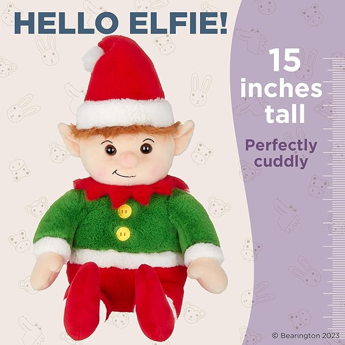 Bearington Elfie Christmas Plush, 15.63" Elf Stuffed Animal, for Ages 3-14