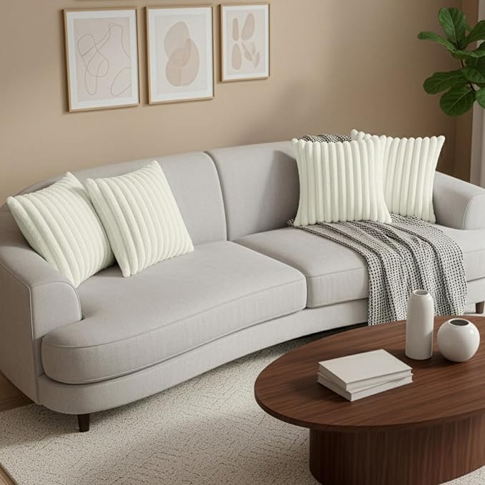 Cream White Throw Pillow Covers 26 x 26 set of 4, Cute Boho Throw Pillow Cover for Couch/Bed, Decorative Pillows Covers for Sofa/Bed, Accent Pillow Covers for Living Room, Rustic/Home/Room Decor
