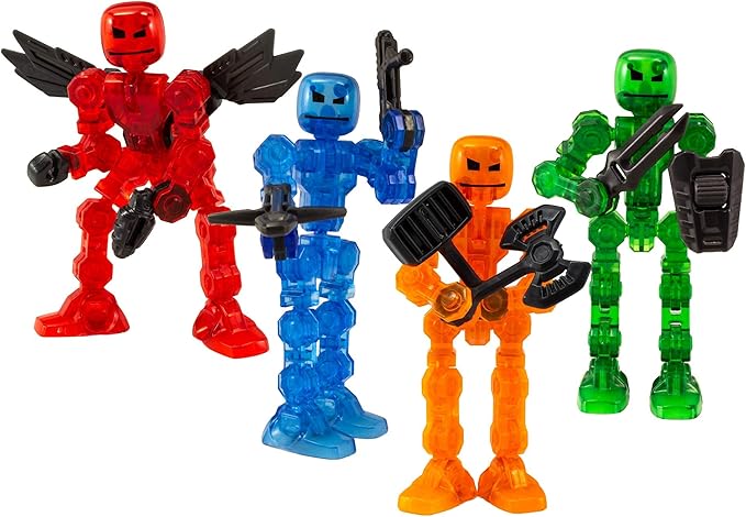 Zing Klikbot, Complete Set of 4 Poseable Action Figures with Weapons, Translucent, Create Stop Motion Animation, for Ages 6 and Up (Series 1 Heroes)