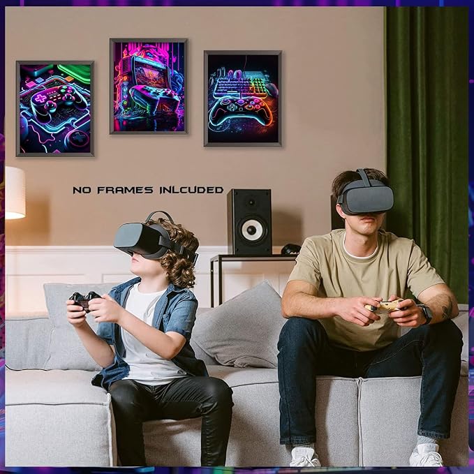 BGFCE Game Room Decor Posters Set of 3 - Neon Gaming Accessories Theme Canvas Wall Art, Gamer Console Paintings Picture Wall Decor for Children Youth Boys Bedroom 12x16 inch Unframed