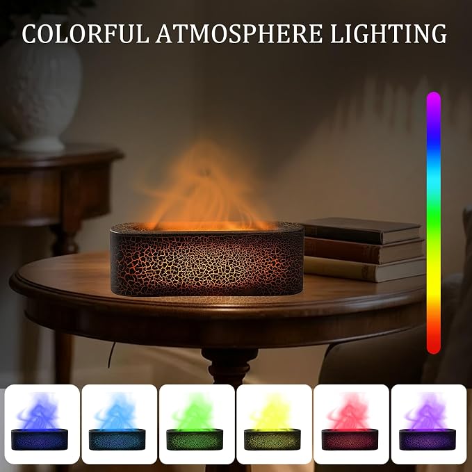 150ml Flame Essential Oil Diffuser Ultrasonic Cool Mist Humidifier | 7 color LED lights, 3 timing settings & waterless auto shutoff; ideal aromatherapy decor for bedroom, office & yoga room