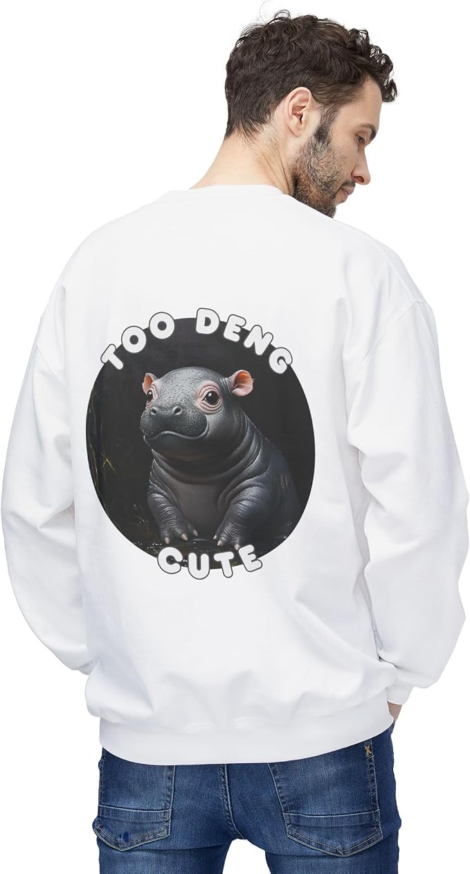 Unisex Fleece Crewneck Sweatshirt - Too Deng Cute Moo Deng Hippo, Cozy Cotton Blend, Classic Relaxed Fit