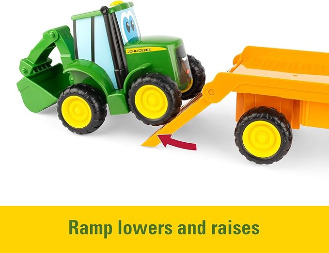TOMY John Deere Lights & Sounds Farmin' Friends Hauling Set - Includes Toy Truck and Backhoe Tractor Toy for Indoor and Outdoor Play - Preschool Toys Ages 18 Months and Up