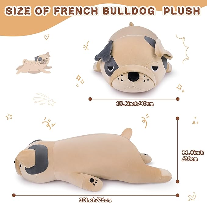 Auspicious beginning 30'' Giant Brown French Bulldog Plush Stuffed Animal- Brown French Bulldog Dog Plush Body Pillow Plushies, Large Sleeping Big Body Plushie Toy, Birthday Gifts for Kids Girls Boys