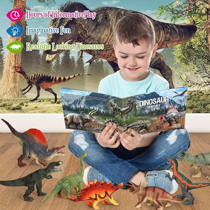 FRUSE Jurassic Dinosaur Toys,12 PCS Realistic Dino Figurines,Educational Dino Figure Playset with Information Dino Book,Dinosaur Toys for Kids 3-5