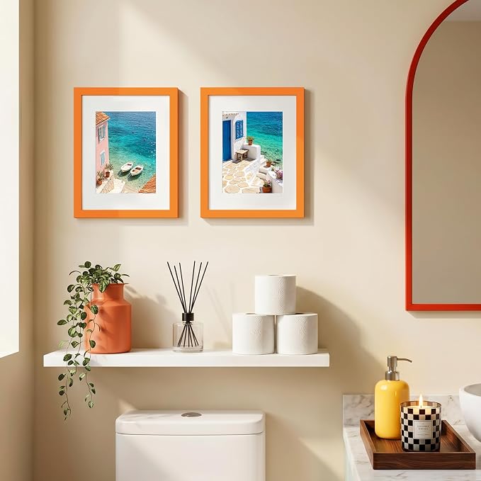 upsimples 8.5 By 11 Picture Frame, Display Pictures 6x8 with Mat or 8.5 x 11 Without, Wall Hanging Photo Frames, Orange, 1 Pack