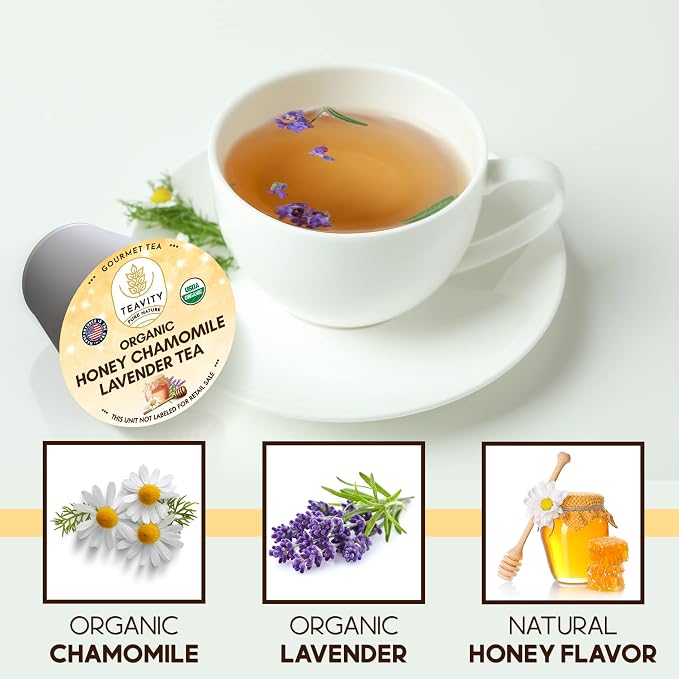 Organic Chamomile and Lavender Tea Pods for Keurig - Decaffeinated Tea for Keurig K Cups - Honey Chamomile Lavender by Teavity (24 Tea Pods)
