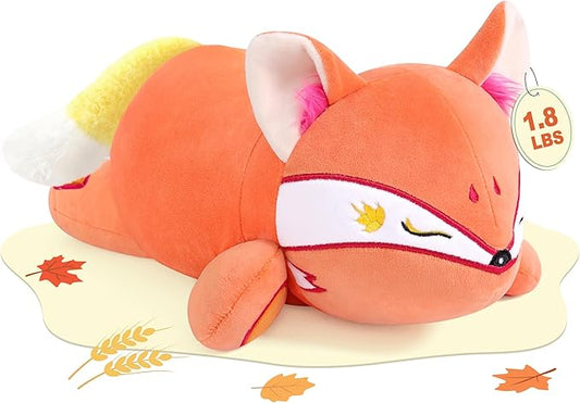 Onsoyours Original Red Wheat Fox Weighted Stuffed Animal, Cute 13.8"|1.8 Pound Weighted Positive Fox Plush Pillow Toy Soft Plushies Gift for Kids & Adults