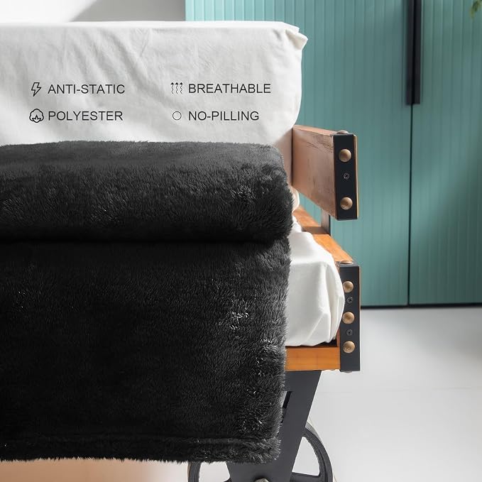 Exclusivo Mezcla Fuzzy Large Fleece Throw Blanket for Couch, Black | 50x70 Inches, Super Soft and Cozy Throw, Plush Fluffy Blanket for Sofa, Bed, Bedroom, Home Decor, All Season