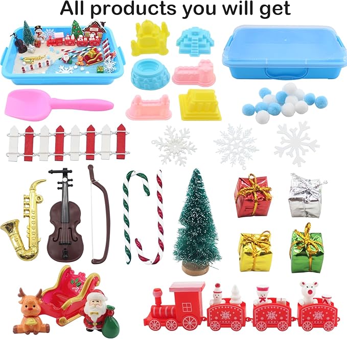 Christmas Sensory Bin Toys,Winter Polar Sensory Bin,Creativity Toy Sensory Bin with Xmas Figurine Ornaments,Stocking Stuffers Gifts