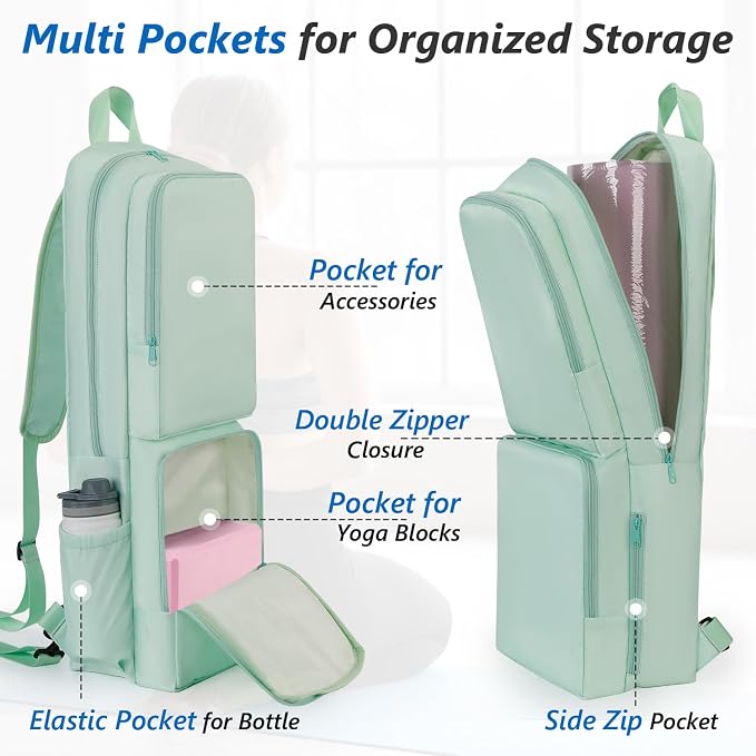 VISEMAN Yoga Mat Bag Carrier Waterproof Yoga Backpack with Multi Pockets, Lightweight Adjustable Yoga Bag for Mat, Yoga Blocks, Yoga Accessories