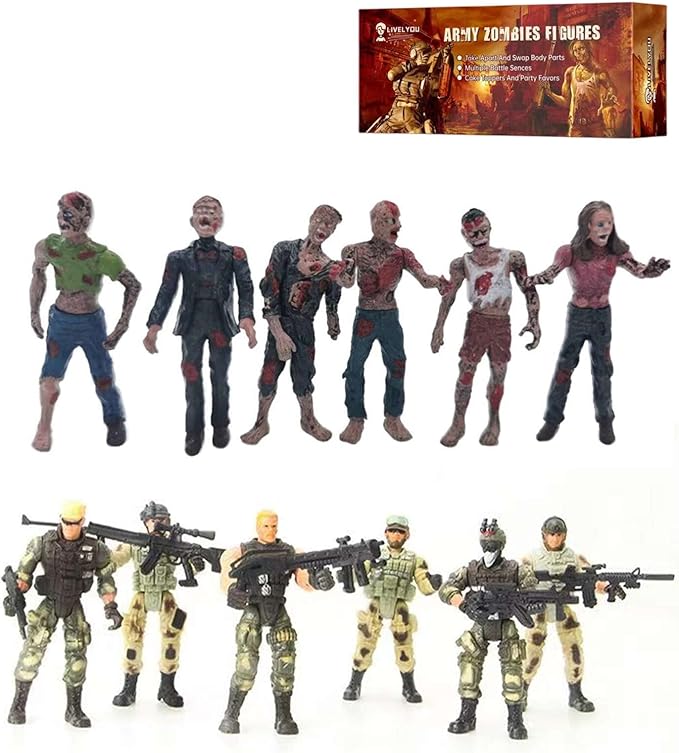 Army Men and Zombie Action Figure Toys Realistic Battle Scene Playset Collections Christmas Halloween Toys Gifts Decoration for Boys Adults Kids (12PCS) (Green)