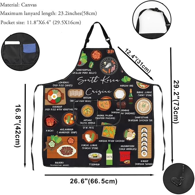 VAMSII South Korea Lover Gift South Korea Cuisine Apron With Pockets South Korea Food Lover Gift South Korea Merch