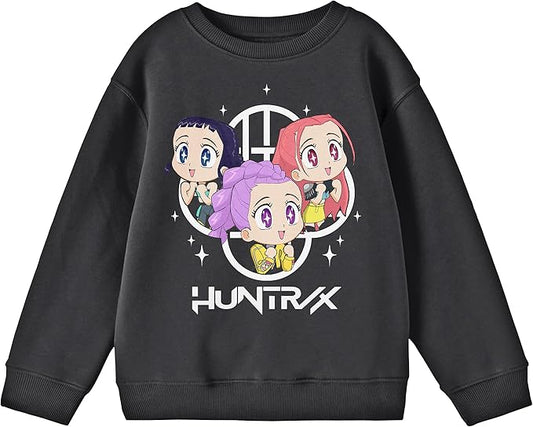 Kpop Demon Hunters HuntrX Excited Kawaii Chibi Art Youth Crew Neck Long Sleeve Sweatshirt