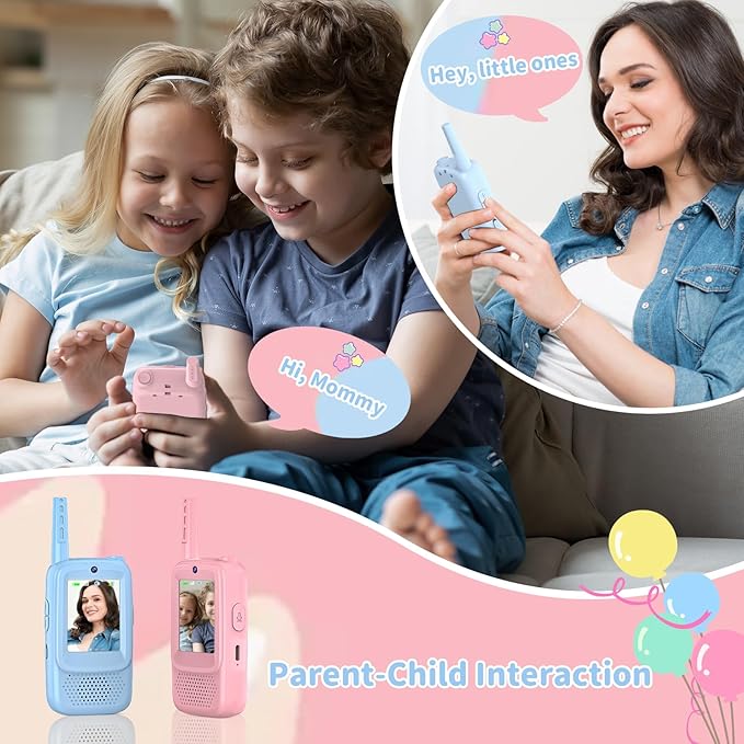 Kids Video Walkie Talkies, 2-Way HD Camera, Voice Changer, Parent-Child Mode, Rechargeable Long Range Walkie Talkie for Kids Ages 3-12, Gifts for Boys Girls for Indoor Outdoor, Camping, Birthday