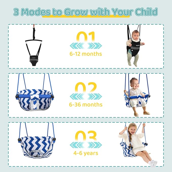 Slevoo 2 in 1 Baby Jumper Swing, Portable Toddler Swing with Foldable Stand, Indoor Outdoor Baby Jumpers and Bouncers, 6 Months to 6 Years, Black