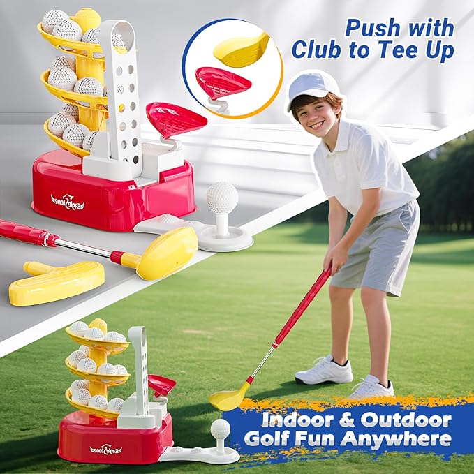 EagleStone Toddler Golf Set with Foot Pedal Launcher, Kids Golf Toy for Ages 3-8, Includes Adjustable Golf Club, 15 Balls & Golf Cart, Indoor&Outdoor Sports Gift for Boys and Girls