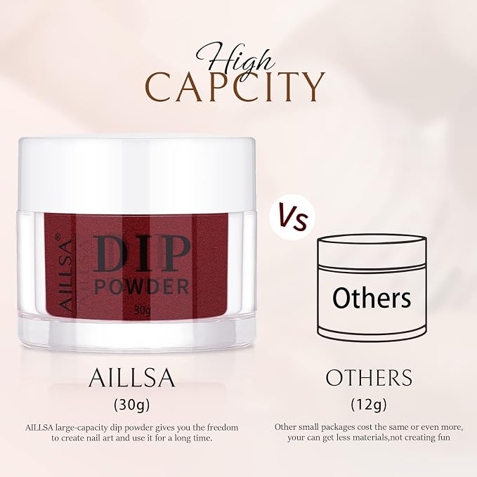 AILLSA Dip Powder Wine Red for Valentine's Day, Red Dip Powder Nail 1 Oz | Burgundy Nail Dipping Powder French Nail Art for Starter Manicure Salon DIY at Home, Fall Winter Dip Powder Colors for Women