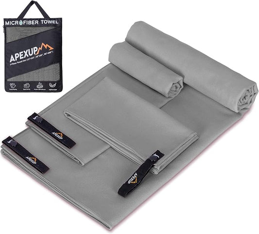 APEXUP Microfiber Travel Towel, Ultra Absorbent Quick Dry Towels, Lightweight Gym Sports Camping Towel for Workout, Yoga, Beach, Shower, Swimming (Combo, Gray)