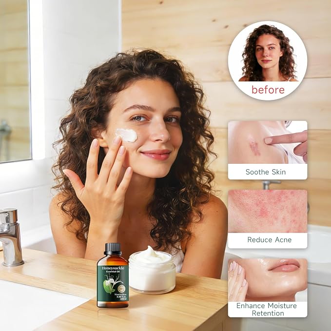 Honeysuckle Essential Oil, Calming Floral Aroma, Diffuser & DIY, 3.38 Fl Oz | Sweet Honey-Scented Bloom. Ideal for Evening Pillow Mist, Candle & Soap Making. Skin-Safe When Diluted. Add to Lotion & Bath