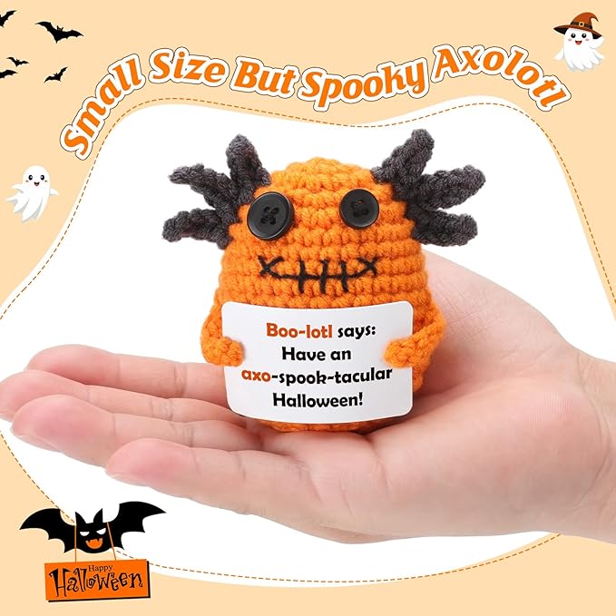 Halloween Goodie Bag Stuffers, Crochet Axolotl Décor for Teen Girls Boys, Non Candy Treats in Goody Bag & Boo Basket, Trick or Treat for Kids