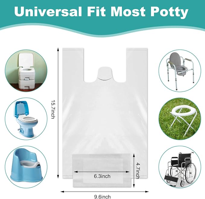 Reallnaive 120 Pcs Travel Potty Bags Liners with Absorbent Pads Disposable Car Potty Portable Training Bags for Seat Bed Pan Liners for Toddler Travel Fit Most Potty Chairs