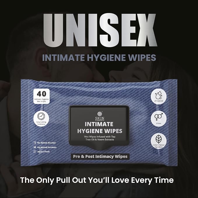 Skin Elements Intimate Hygiene Wet Wipes | Unisex | pH balanced Wipes | Tea Tree Oil & Neem Extracts | 80 Intimate Wet Wipes | Pre and Post Intimacy | Pack of 2