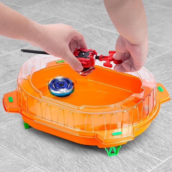 COCOFOX Battling Top Burst Toy Set, 6 Battling Tops 2 Launchers and 1 Stadium, Toys for 6 Year Old Boys & Girls & Up（Orange）