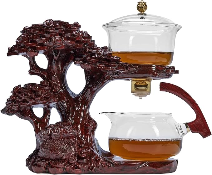 Zurucily Glass Teapot Set with Infuser Semi Automatic Tea Set Magic Teapot (Tree - red)