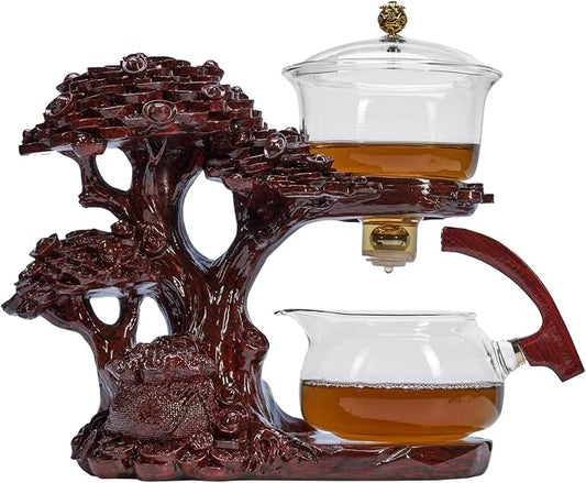 Zurucily Glass Teapot Set with Infuser Semi Automatic Tea Set Magic Teapot (Tree - red)