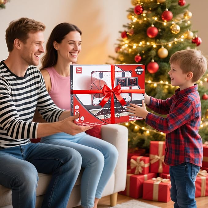 Basketball Hoop Indoor for Kids(4-12 Years Old), Over The Door Basketball Hoop with Scoring, Countdown and Music Accompaniment, Christmas Toys